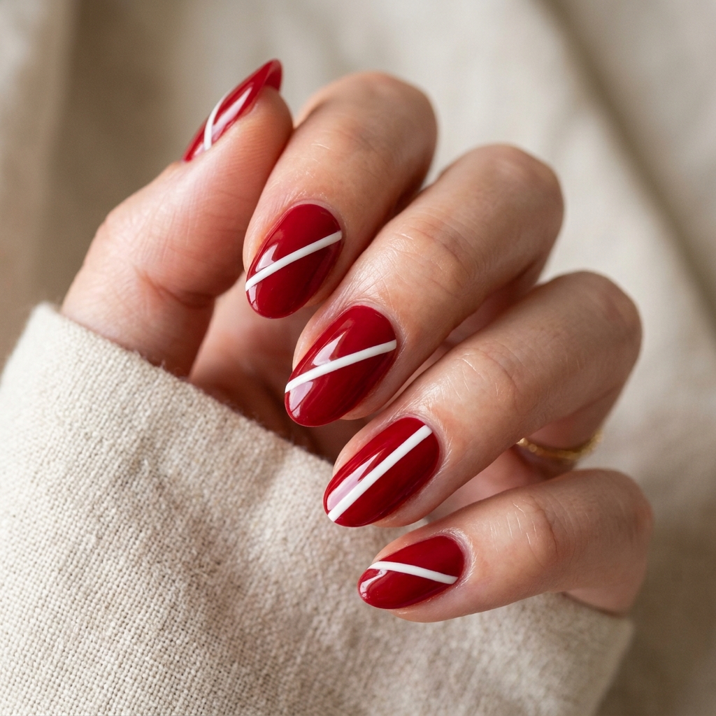 Striped Red CHRISTMAS Nails Idea
