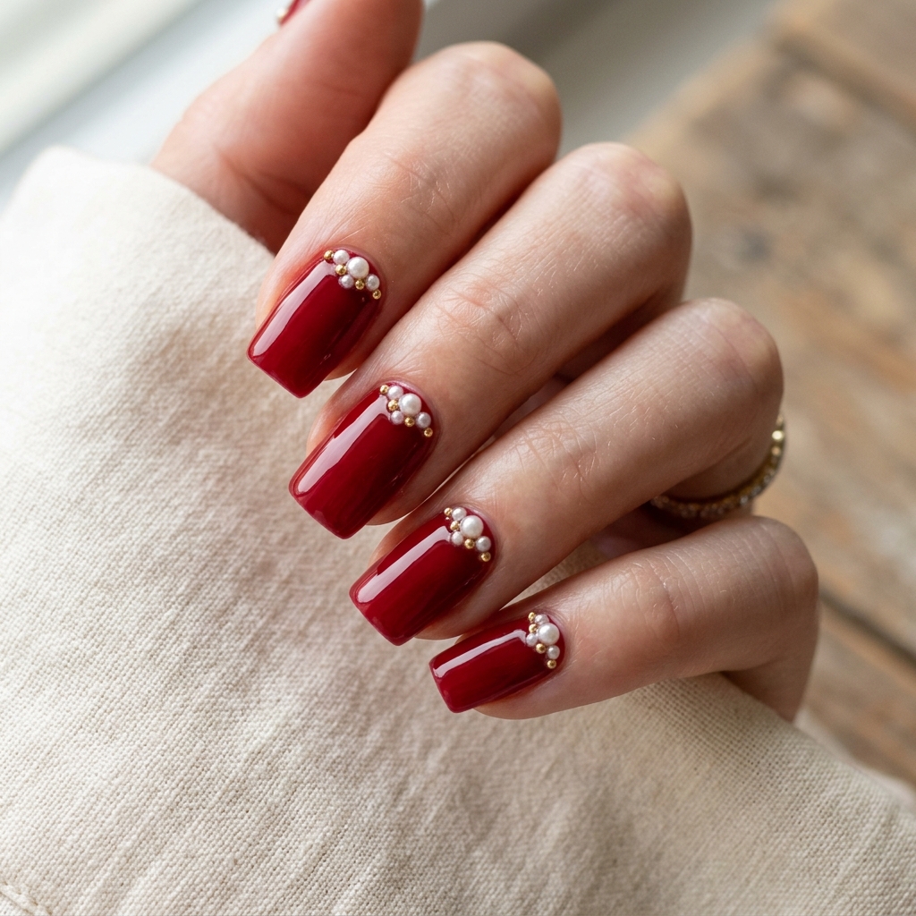 Pearl Accent and RED Nails Idea