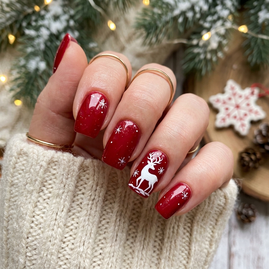 Red Reindeer Nail Ideas