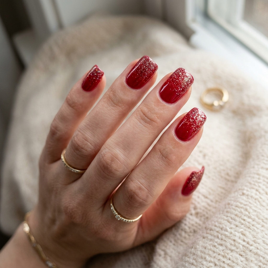 Red Sparkle Tip Nail Ideas