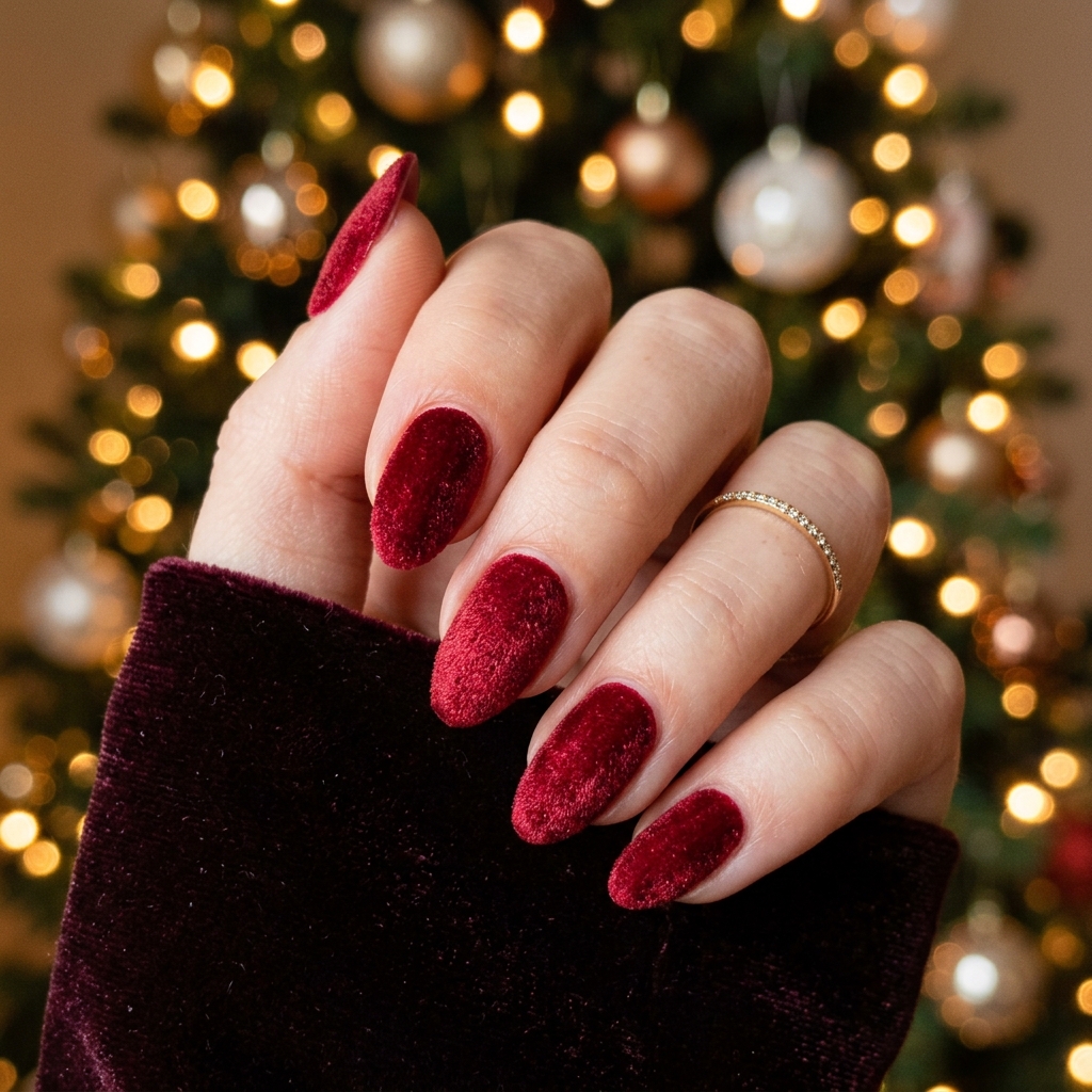 Classic Red Velvet Nails Idea