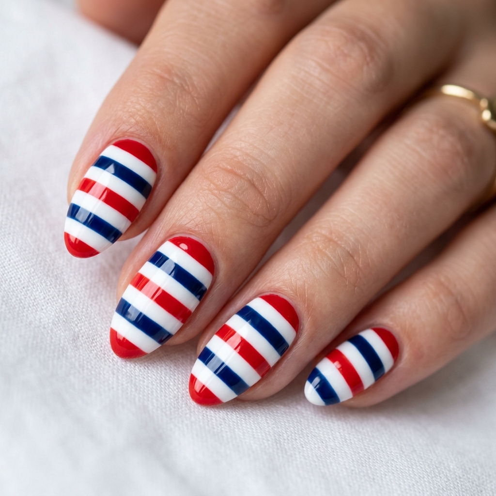 Classic Red White Blue Stripes 4th of July Nails