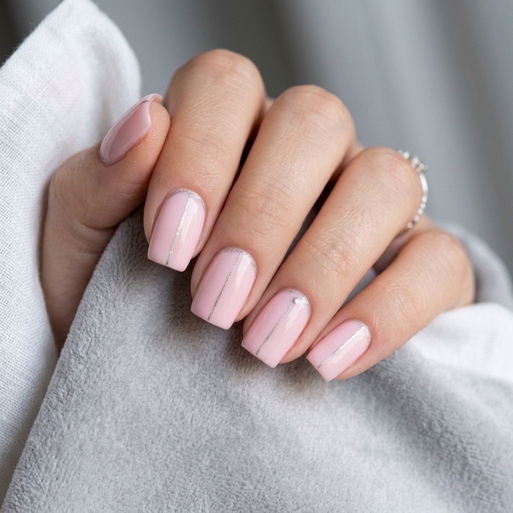 Baby Pink Nails With Silver Accents Ideas