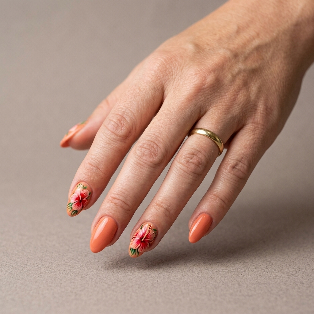 Hand Painted Hibiscus Nail Ideas