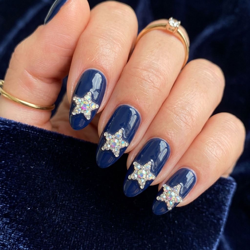 Rhinestone Star 4th of July Nails