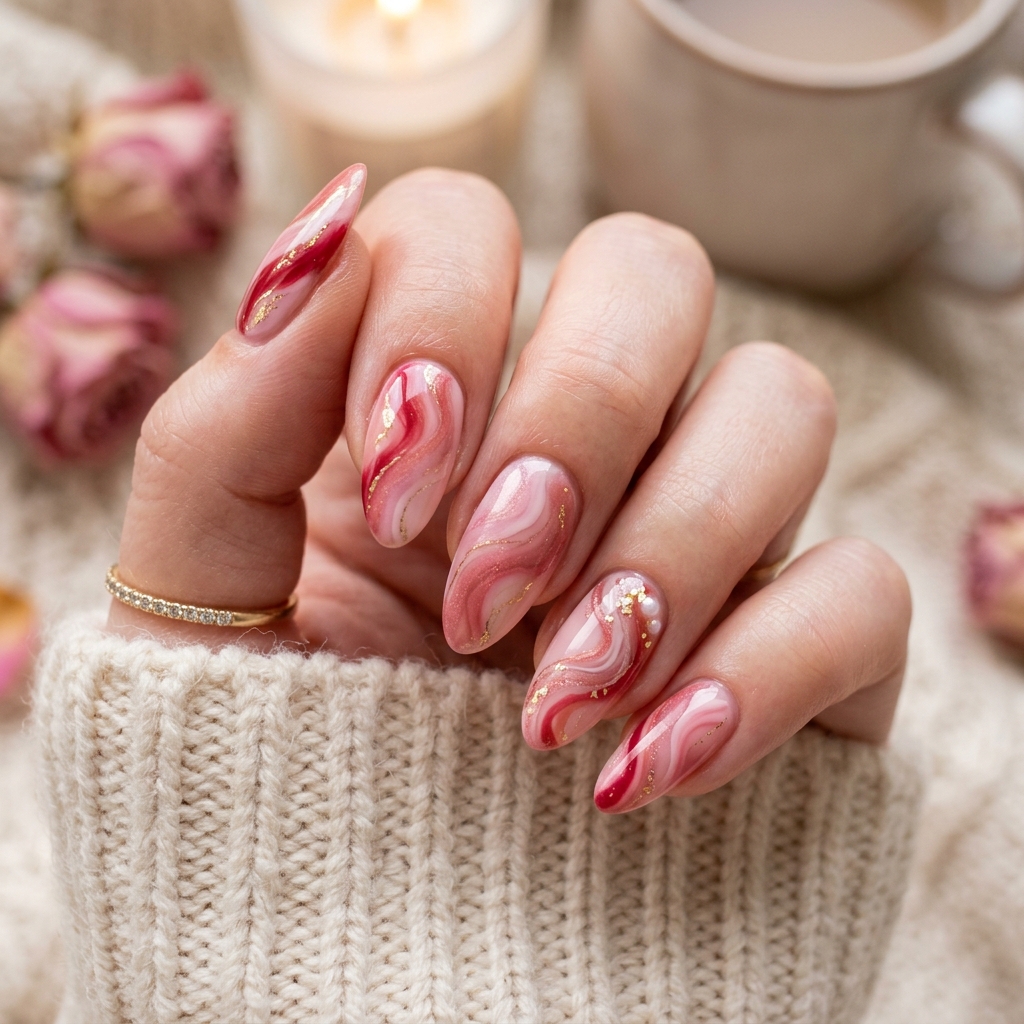 Romantic Swirl February Nails Ideas