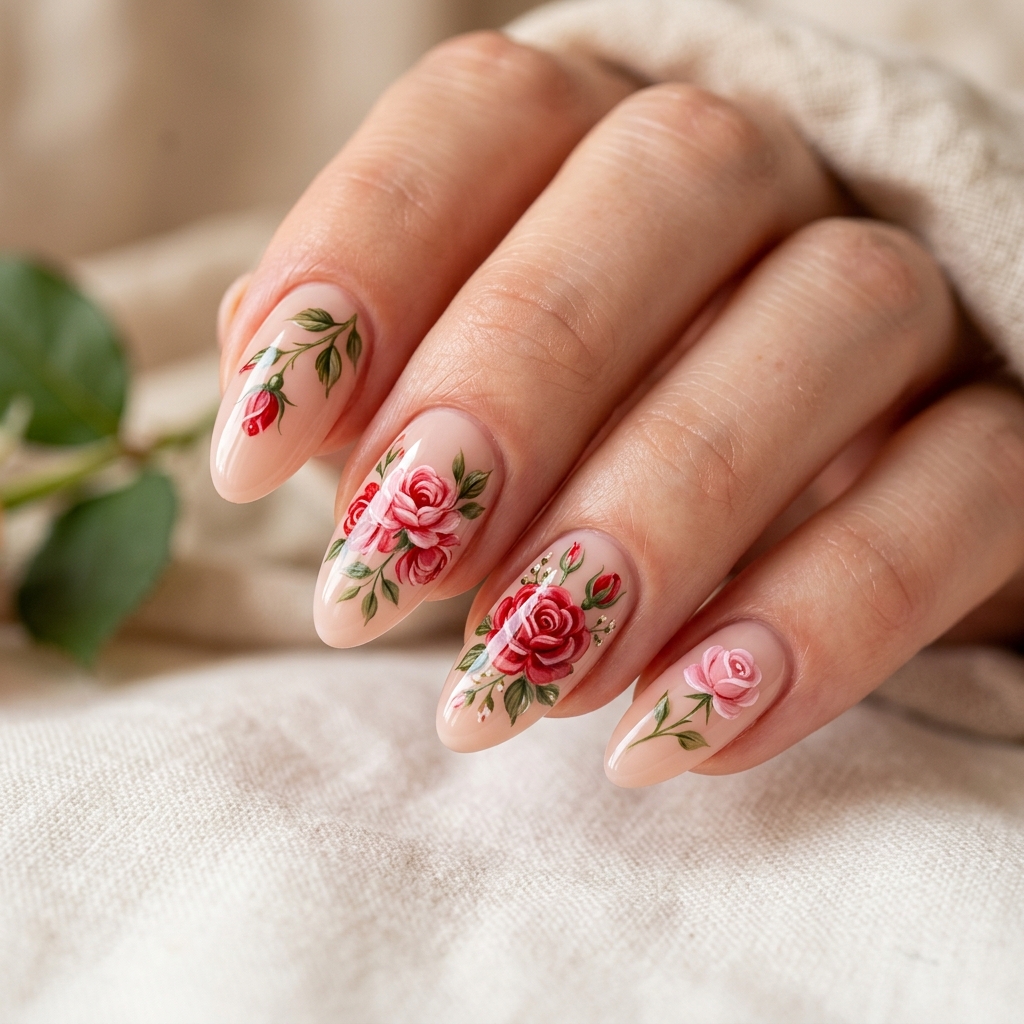 Flower Nails: 30 Stunning Floral Ideas to Inspire Your Next Manicure 2 Rose Flower Nails Ideas