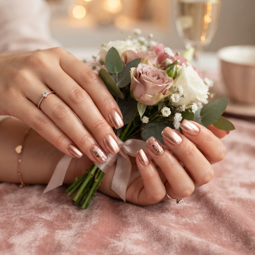 Rose Gold Square Valentine Nails Idea