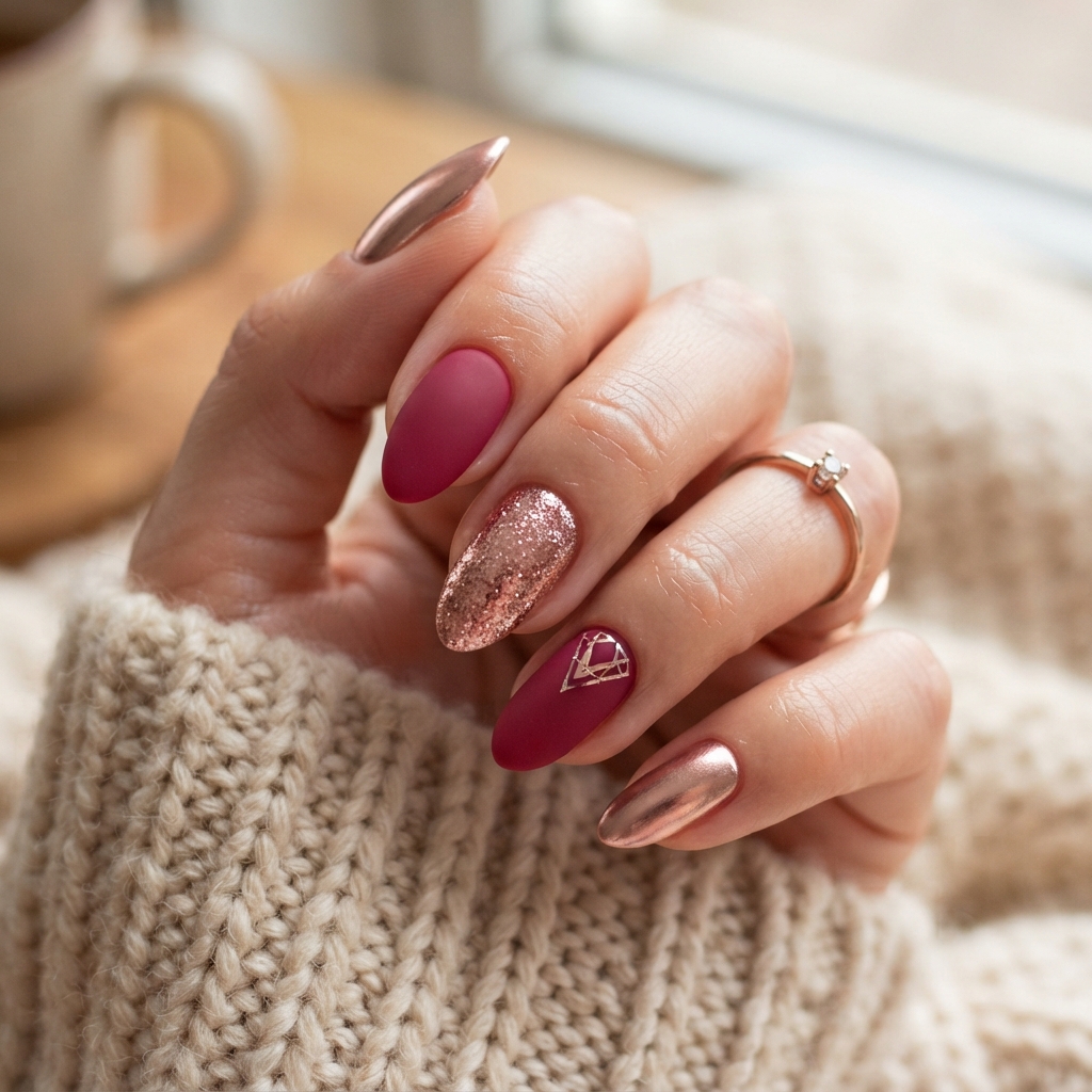 Rose Gold February Nails Ideas

