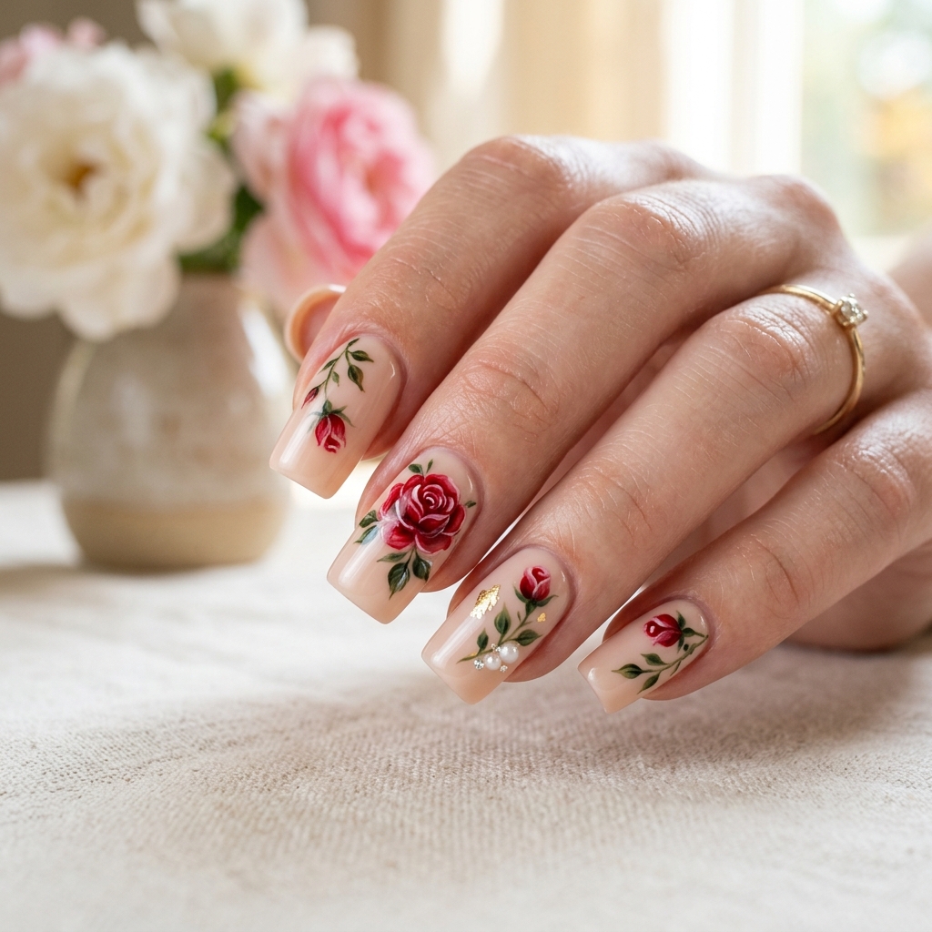 30 Valentines Nails Ideas to Fall in Love With 5 Rose Nail Art Ideas