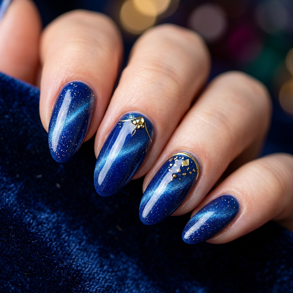 Royal Blue Cat Eye Nails Idea