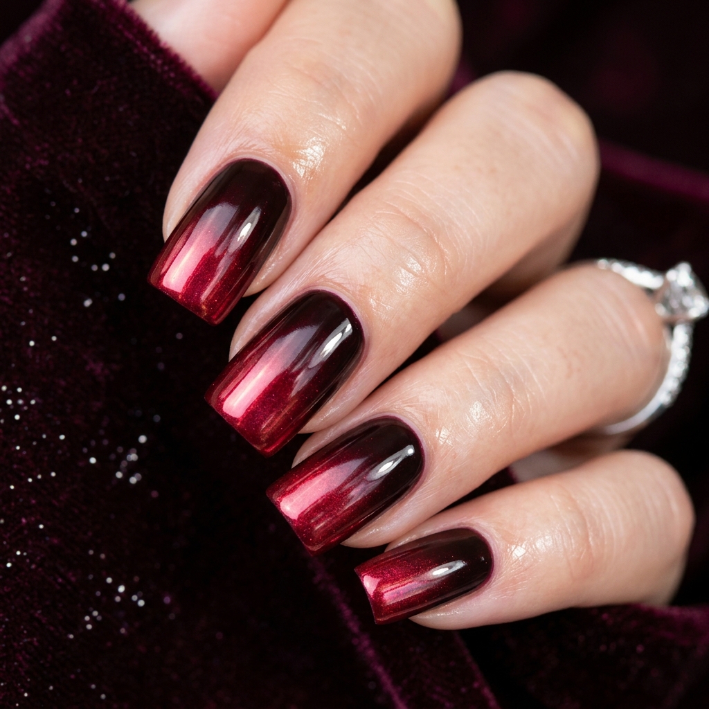 30 Chrome Ombre Nails Ideas for a Shine That Never Quits 28 Ruby Red Chrome Ombre Ideas