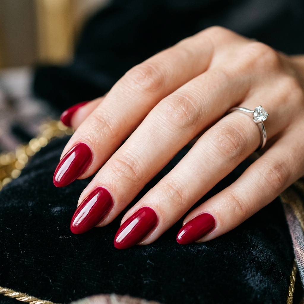 From Wine to Wine to Burgundy: 30 Dark Red Nails Ideas for Every Vibe 27 Ruby red nails close up 202607122021