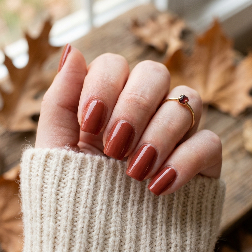 From Wine to Wine to Burgundy: 30 Dark Red Nails Ideas for Every Vibe 15 Rust red nails glossy finish 202607122017