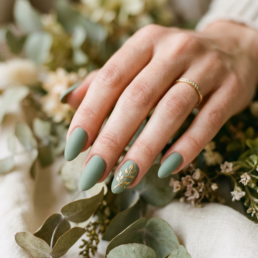 30 Simple Almond Nails Ideas That Never Go Out of Style 26 Sage Green simple almond nails Idea