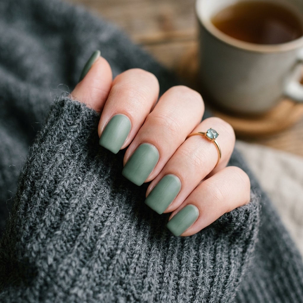 January Nails Ideas: 30 Fresh and Frosty Ways to Start the Year 28 Muted Sage January Nails Idea