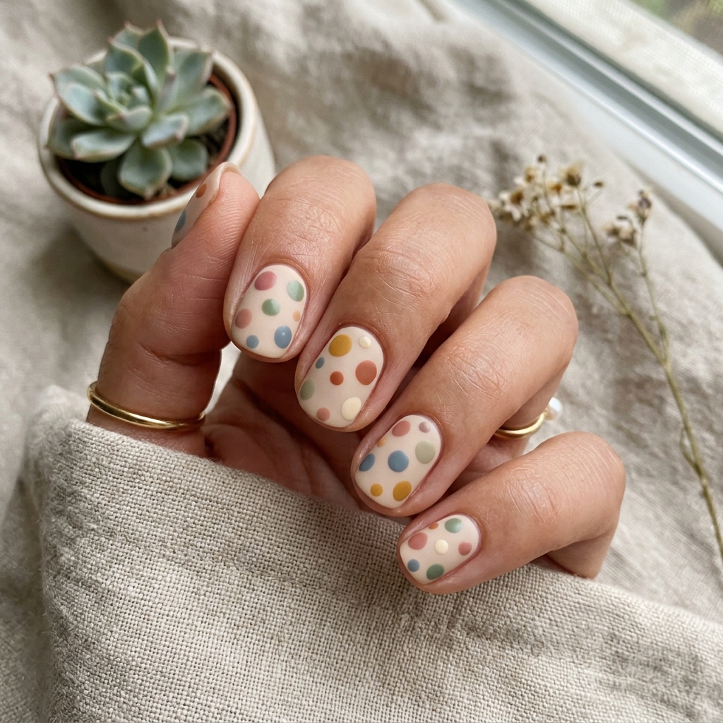 Scattered Polka Dot Nails Idea