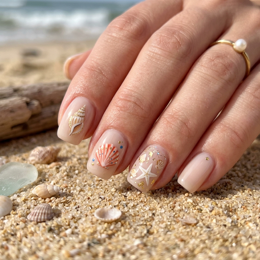 Vacation Nails Ideas: 30 Fun and Breezy Ways to Style Your Manicure 8 Seashell Vacation Nails Idea