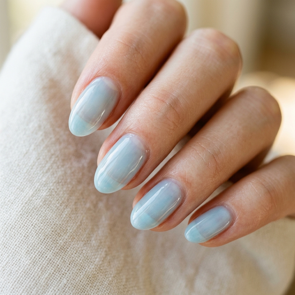 Light Blue Nails 30: Shades, Designs & Inspo for Every Style 29 Sheer Light Blue Nails Ideas