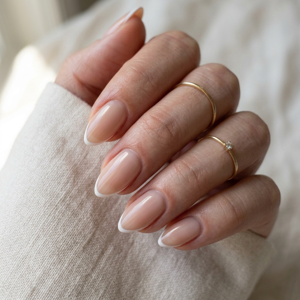 Short Almond Nails Ideas: 30 Elegant Ways to Style a Practical Shape 22 Micro French Tip Short Almond Nails Idea