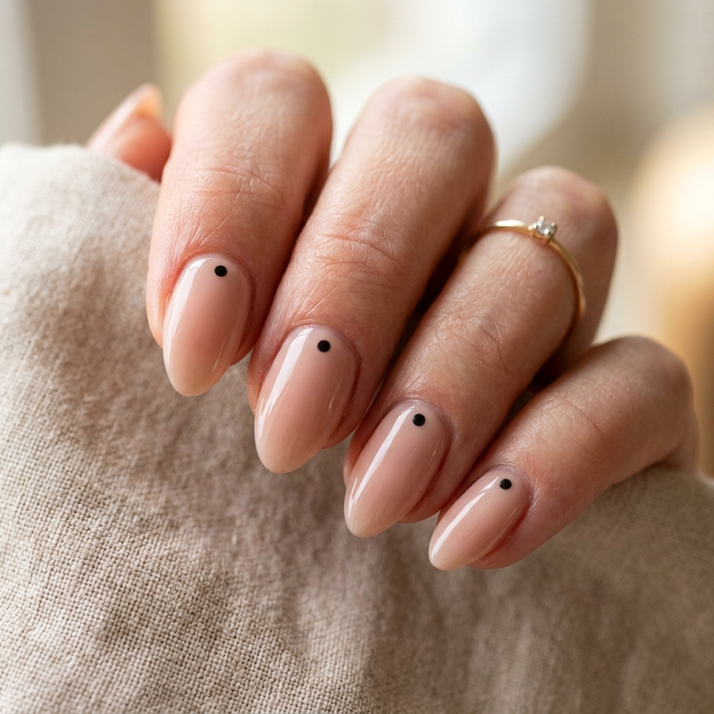 Short Almond Nails Ideas: 30 Elegant Ways to Style a Practical Shape 24 Single Dot Accent Short Almond Nail Idea