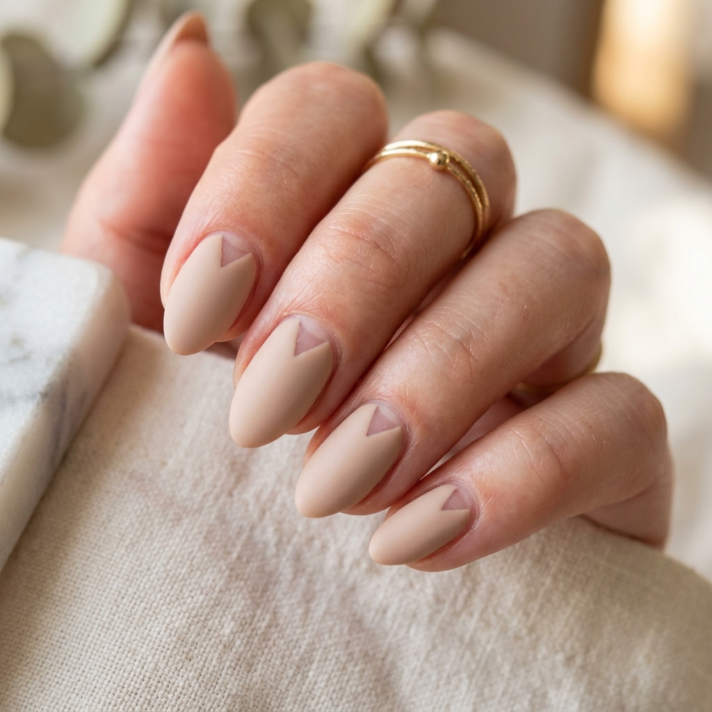 Short Almond Nails Ideas: 30 Elegant Ways to Style a Practical Shape 9 Negative Space Short Almond Nail Idea