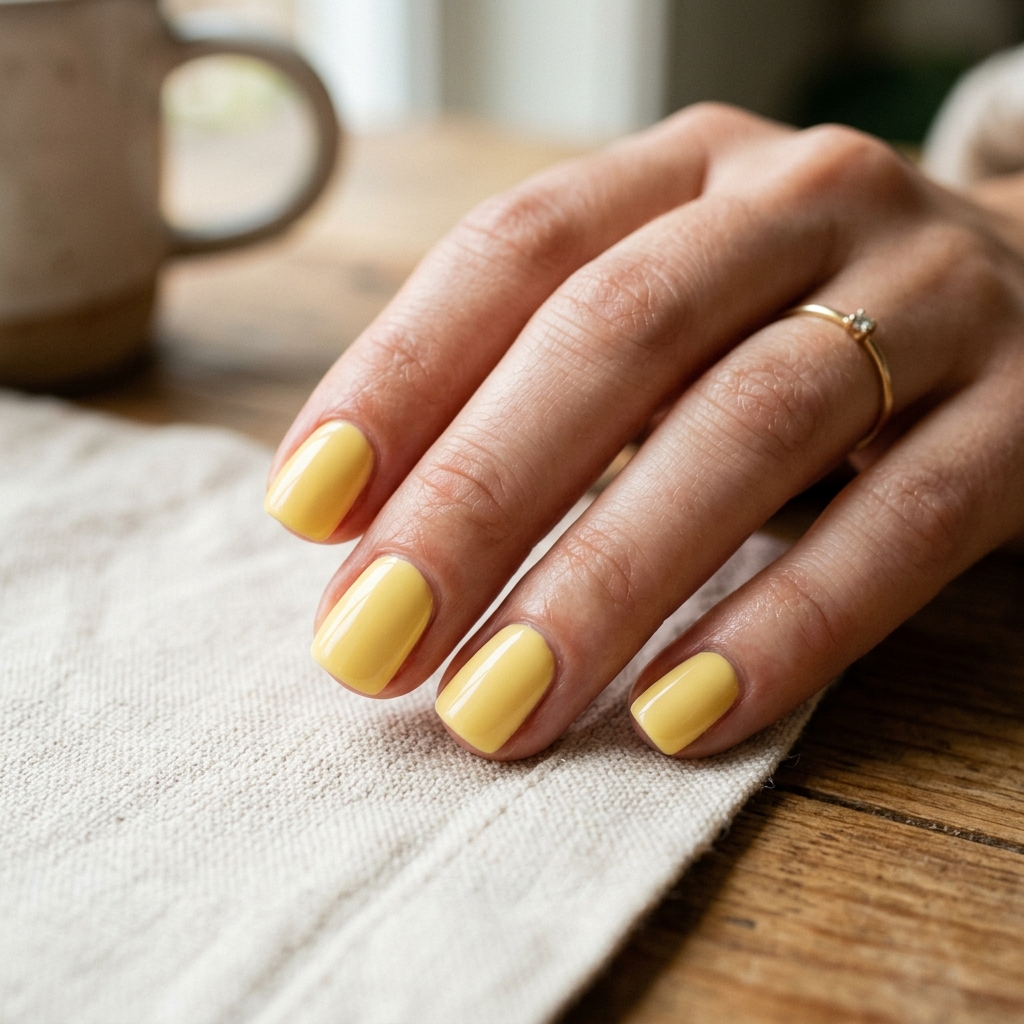 Short Butter Yellow Nails Idea