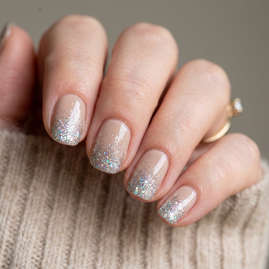 Short Acrylic Nails Round Up: 30 Stylish Looks for Every Nail Shape 16 Short Glitter Ombre Nails Ideas