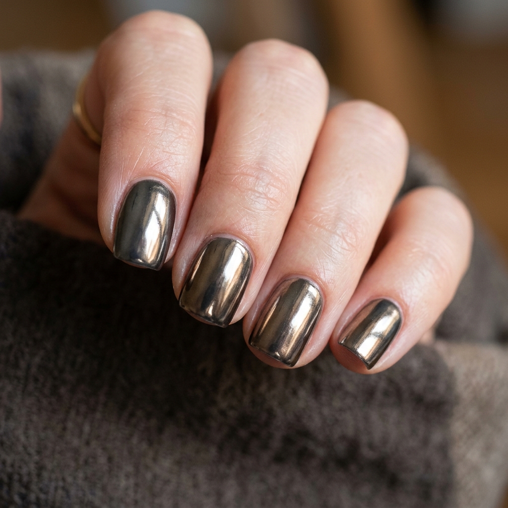 Short Acrylic Nails Round Up: 30 Stylish Looks for Every Nail Shape 20 Short Metallic Acrylic Nails Ideas