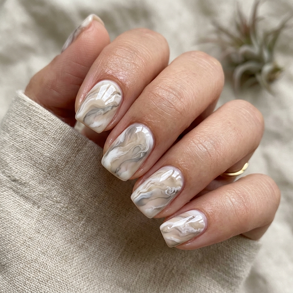 Short Acrylic Nails Round Up: 30 Stylish Looks for Every Nail Shape 18 Short Marble Acrylic Nails Ideas