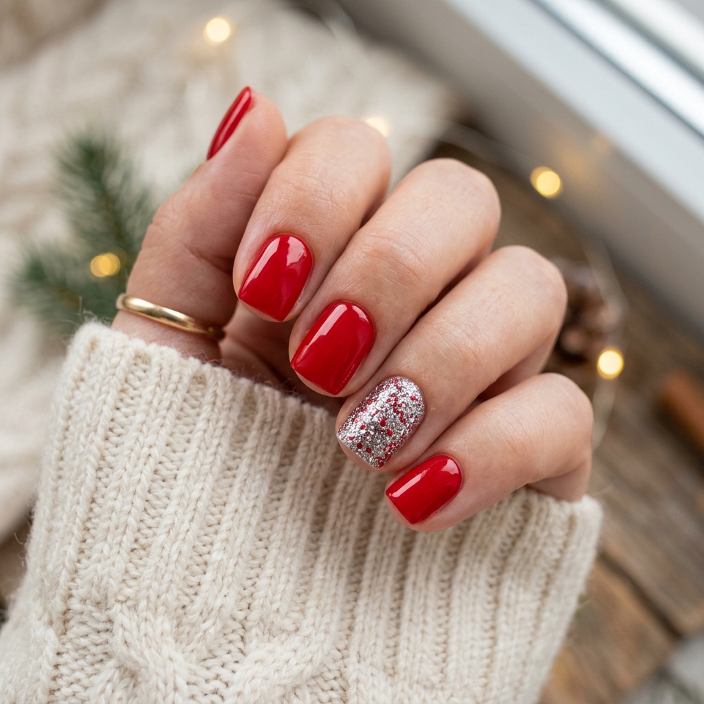 Short Red Christmas Nails Ideas