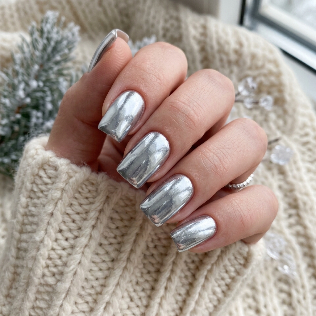 January Nails Ideas: 30 Fresh and Frosty Ways to Start the Year 5 Silver Chrome January Nails Idea