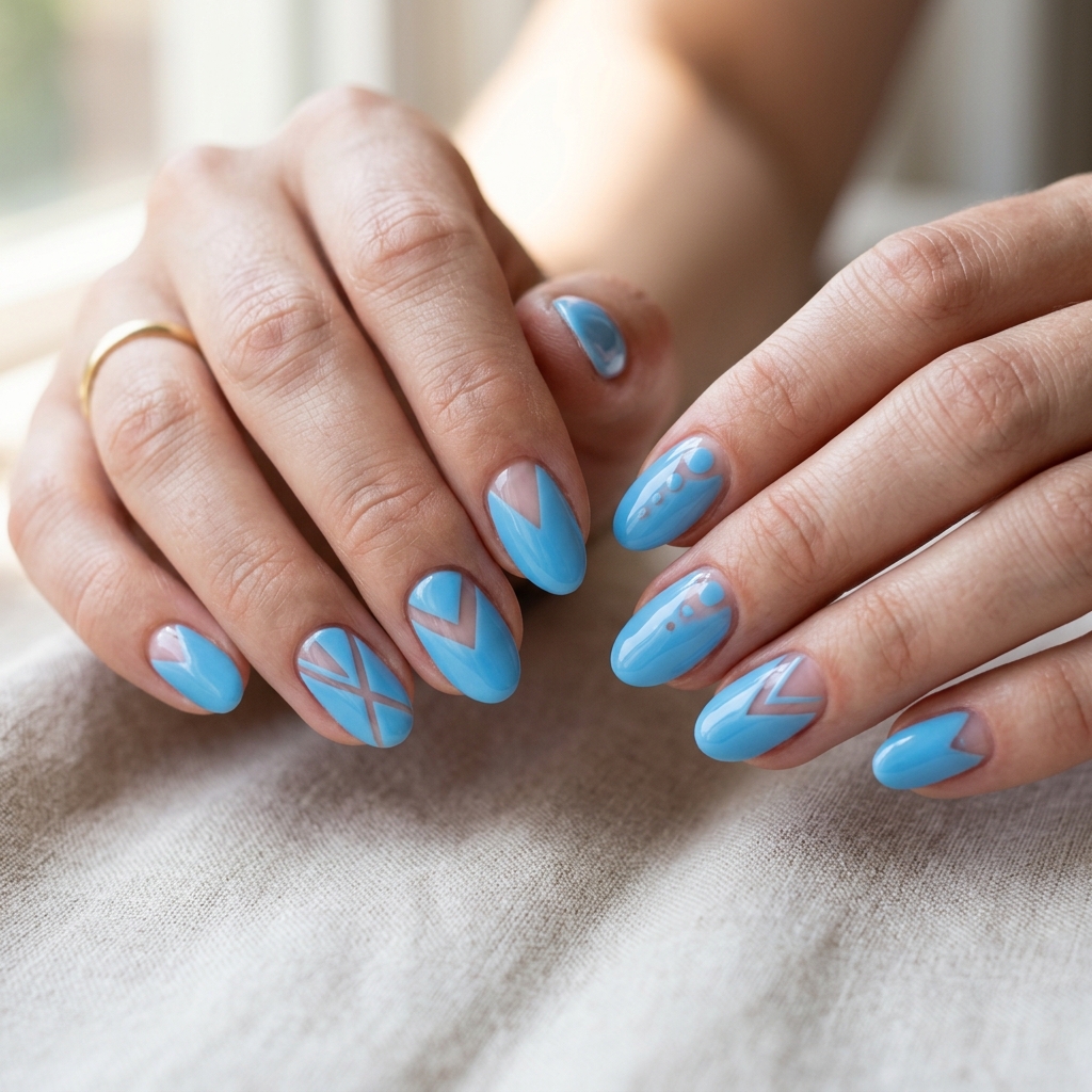 30 Pastel Nails Ideas 14 Sky Blue Negative Space Idea