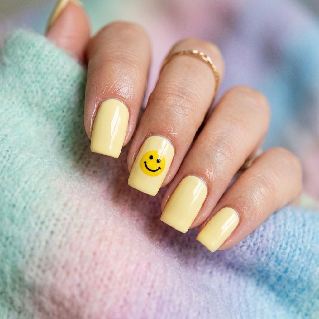 Tiny Smiley Face Nail Idea