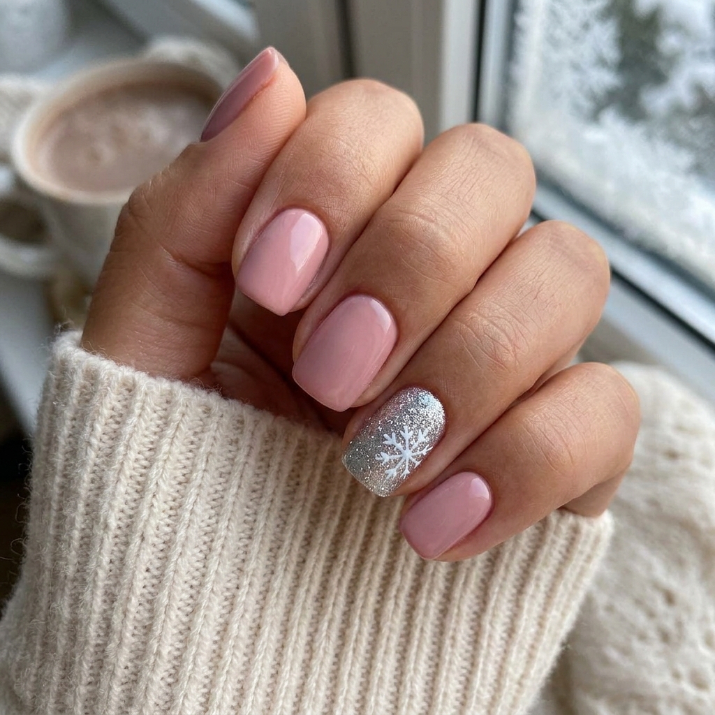 Snowflake Accent February Nails Ideas