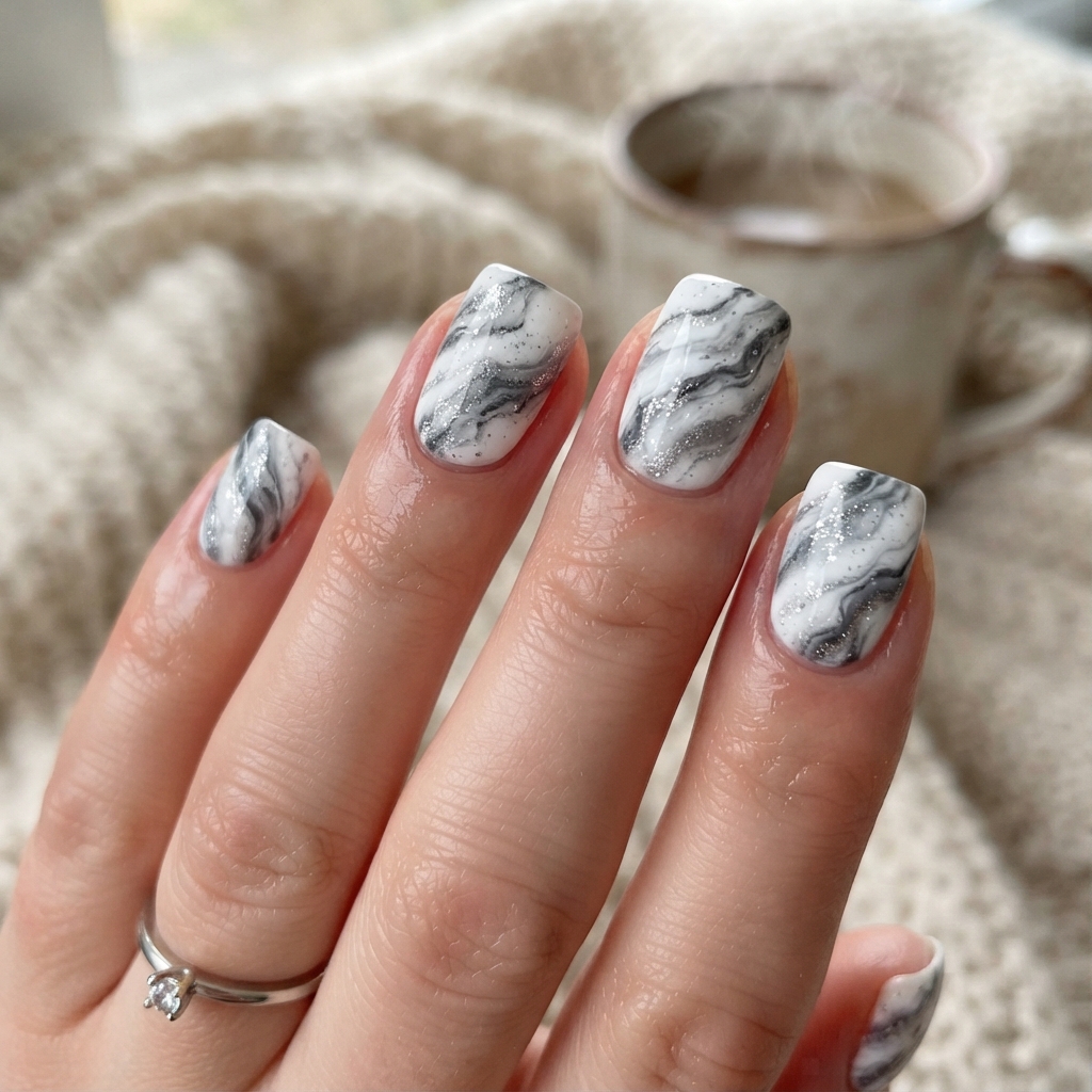 30 Winter Wonderland Nails Ideas You'll Want to Save 22 Snowstorm Marble Nail Ideas