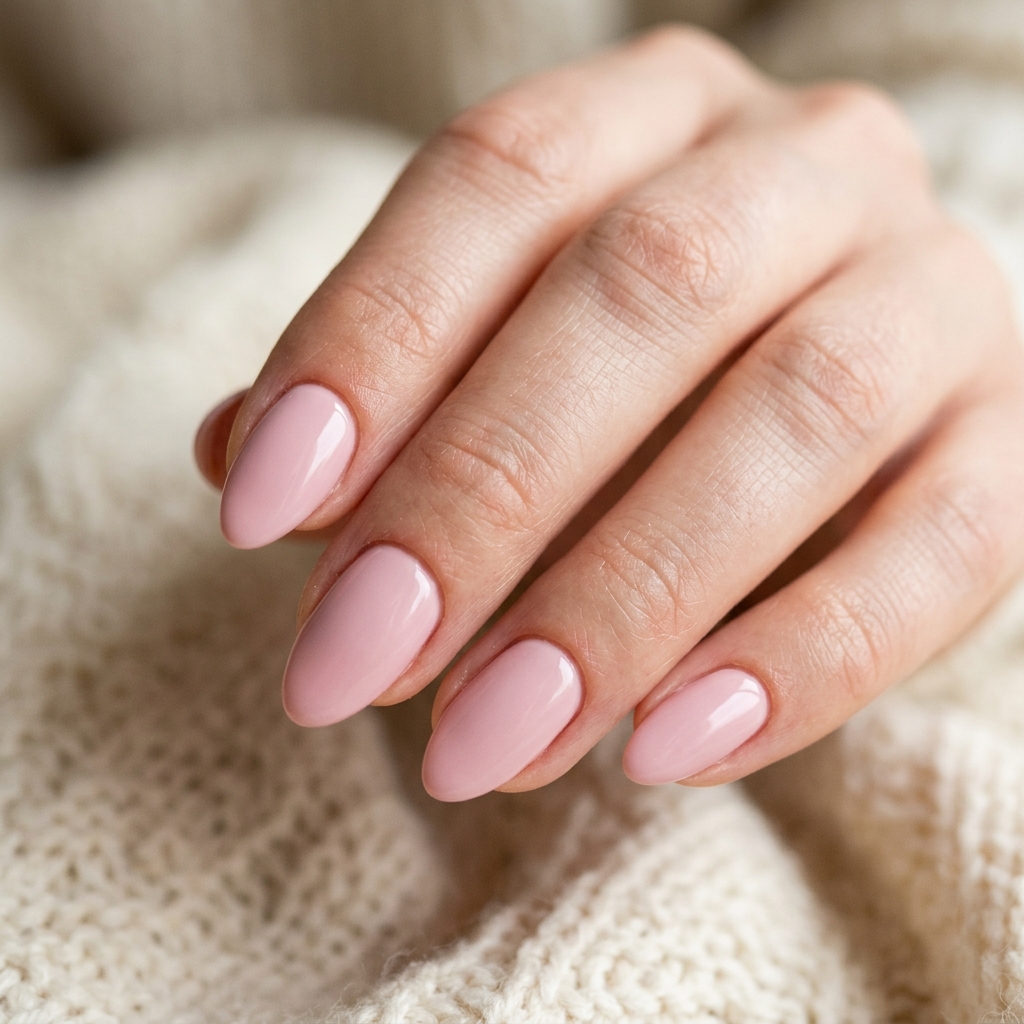 Short Almond Nails Ideas: 30 Elegant Ways to Style a Practical Shape 7 Soft Pink Short Almond Nail Idea