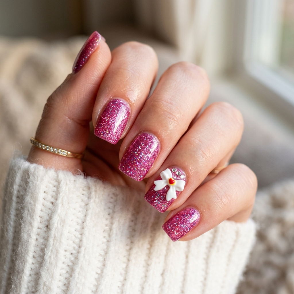 30 Hello Kitty Nails Ideas to Spark Your Next Manicure 21 Sparkle Pink Hello Kitty Nails Idea