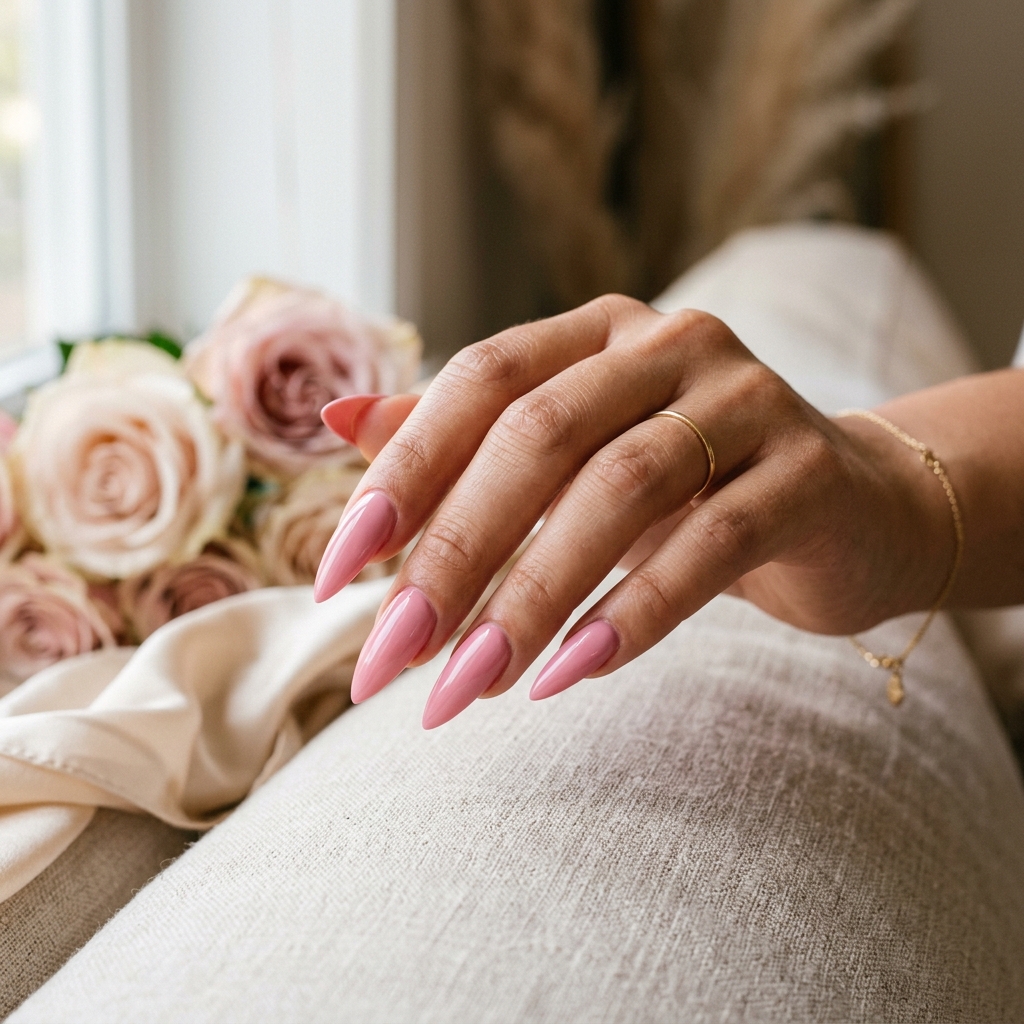 Rose Pink Stiletto Nail Ideas