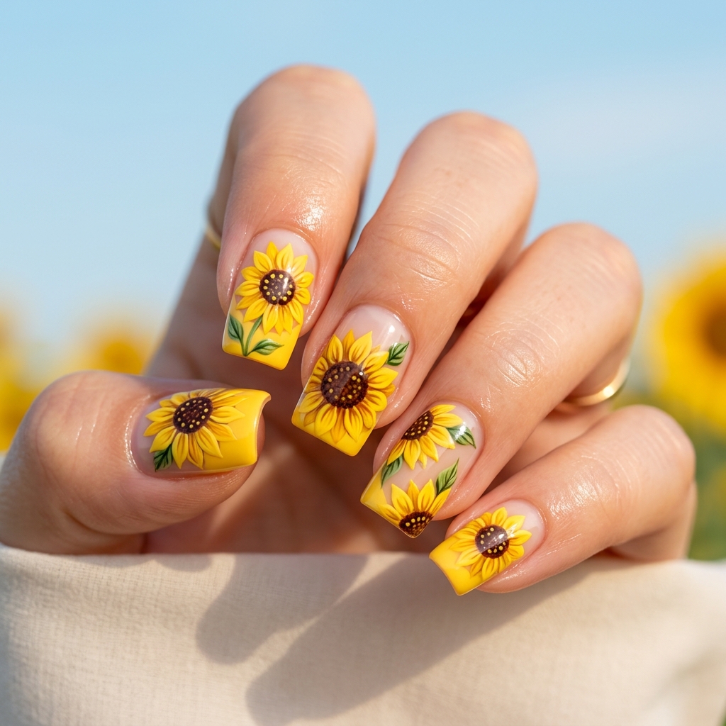 Sunflower Field June Nails 2026 Ideas
