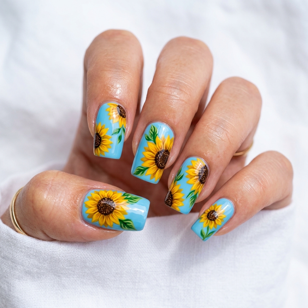 Flower Nails: 30 Stunning Floral Ideas to Inspire Your Next Manicure 5 Sunflower Nails Ideas