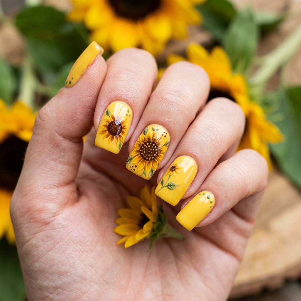 Sunflower Yellow Nail Idea