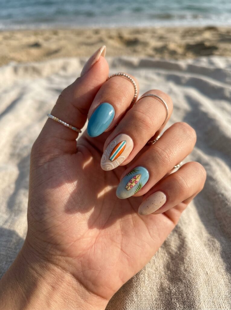Hawaii Nails Ideas: 30 Ways to Bring Island Beauty to Your Fingertips 24 Surfboard Nail Ideas