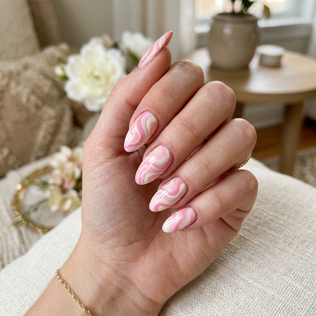Swirl Light Pink Nails Ideas