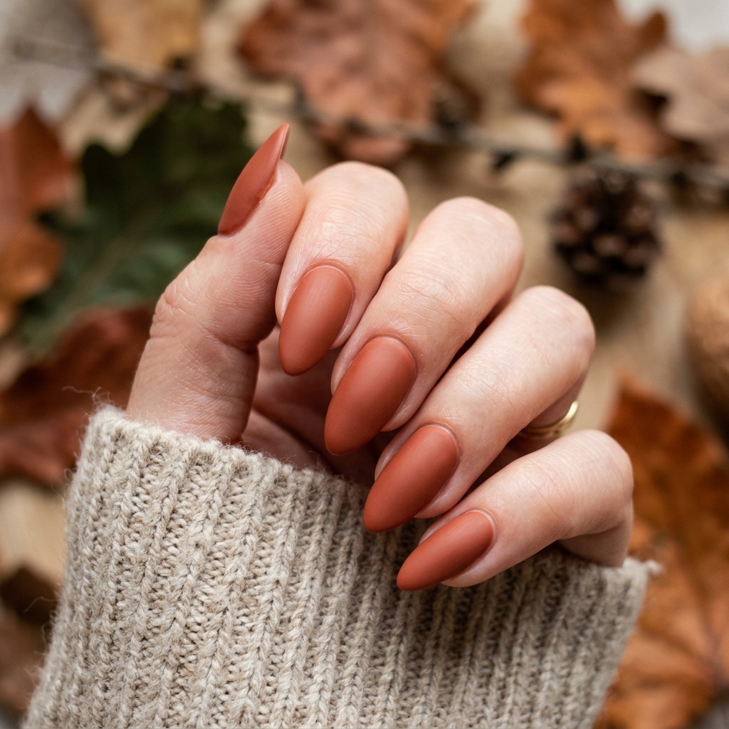 30 Simple Almond Nails Ideas That Never Go Out of Style 29 Warm Terracotta Almond Nails Idea