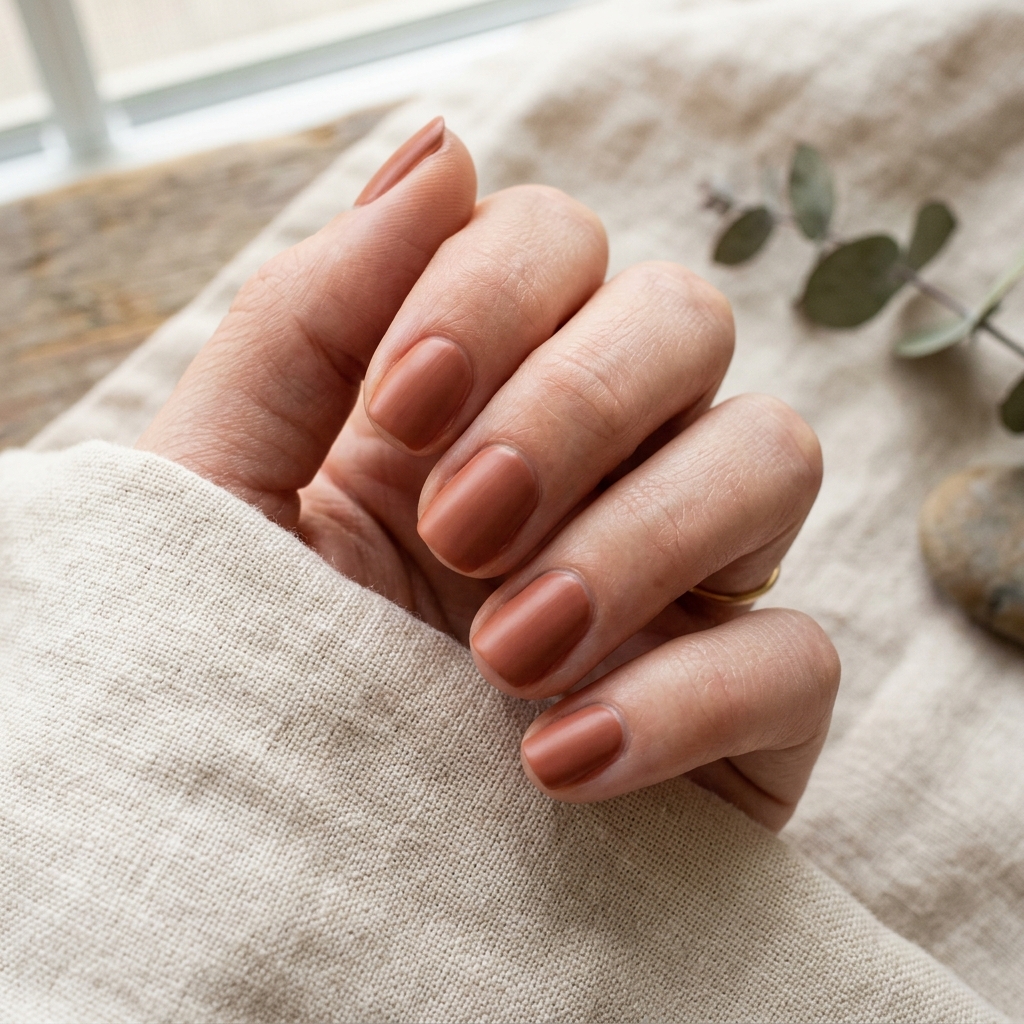 Simple Nails Ideas: 30 Effortless Ways to Elevate Your Everyday Manicure 26 Muted Terracotta Simple Nails Idea