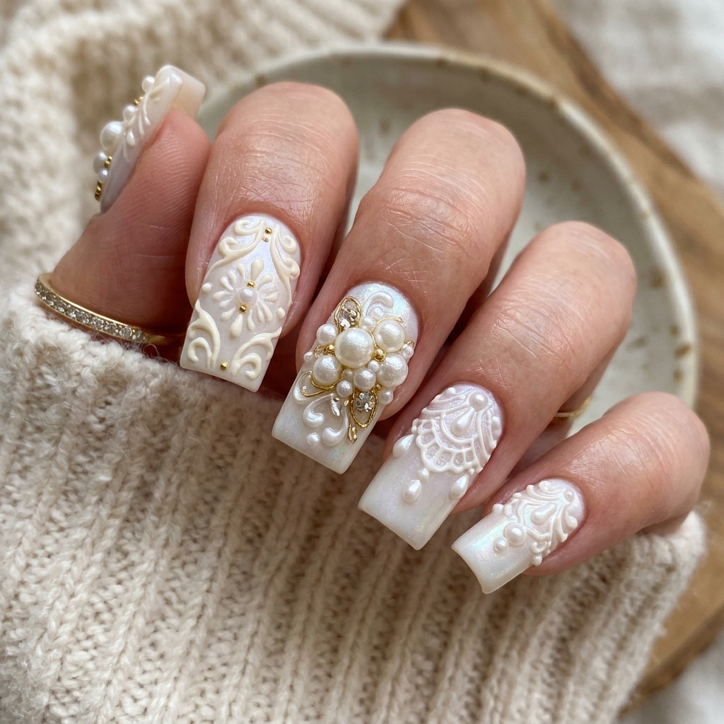 30 Pearl Nails Ideas to Inspire Your Next Manicure 30 Textured Pearl Nail Ideas