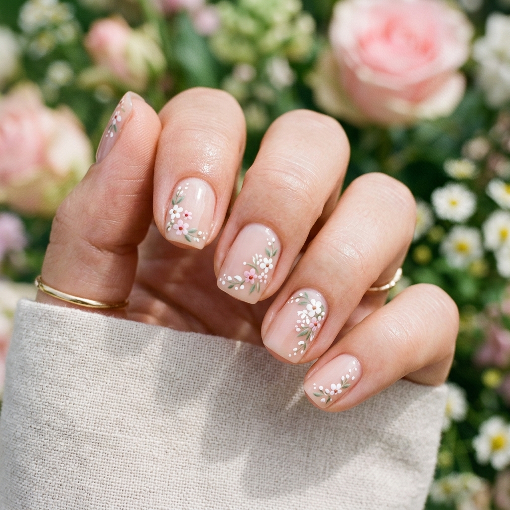 Simple Short Nails Ideas: 30 Creative Looks to Inspire Your Next Manicure 12 Tiny Floral Design Idea