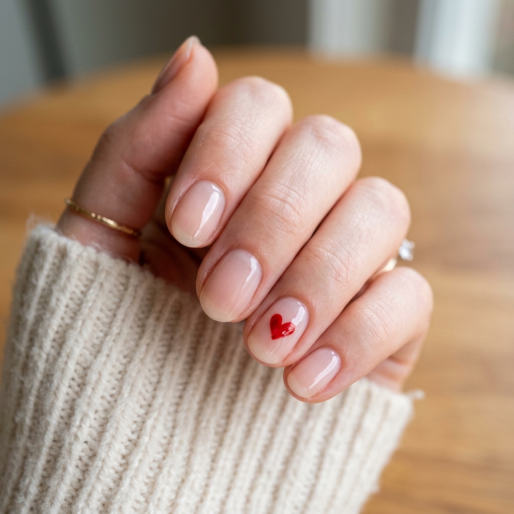 Tiny Heart Accent Simple Summer Nails