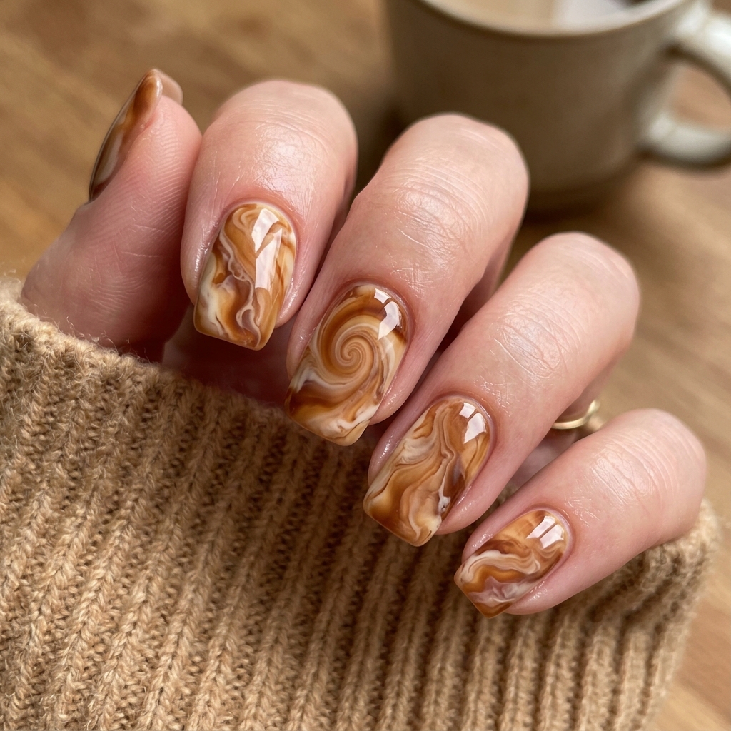 Toffee swirl nails design 202607121859